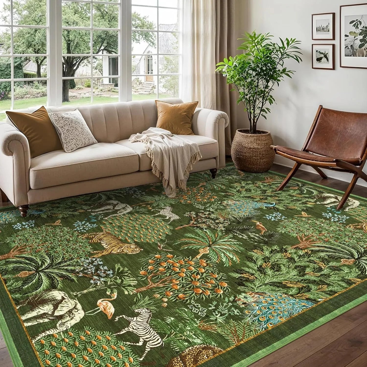 Large Living Room Carpet Soft Machine Washable Bedroom Bedside Rug Jungle Pattern Animal Print Short Velvet Non-slip Floor Mat